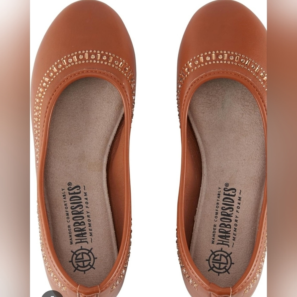 Harbor Shoes Women's Brown Flats with Gold Studs